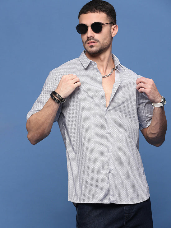 Men White Graphic Slim Fit Shirt-Joses-3268-White