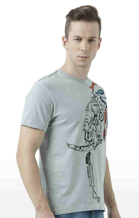 Huetrap Grey Mens Short Sleeve Graphic Printed Tshirt-HT17MKGRAGML00686