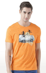 Huetrap Orange Mens Short Sleeve Graphic Printed Tshirt-HT17MKGRABZO00598