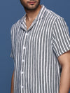 Men Cuban Collar Striped White Relaxed Fit Shirt-Jude-2882-White