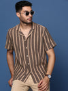 Men Cuban Collar Striped Beige Relaxed Fit Shirt-Jude-2887-Beige