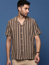 Men Cuban Collar Striped Beige Relaxed Fit Shirt-Jude-2887-Beige