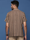 Men Cuban Collar Striped Beige Relaxed Fit Shirt-Jude-2887-Beige