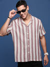 Men Cuban Collar Striped Purple Relaxed Fit Shirt-Jude-2888-Purple