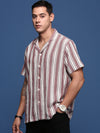 Men Cuban Collar Striped Purple Relaxed Fit Shirt-Jude-2888-Purple