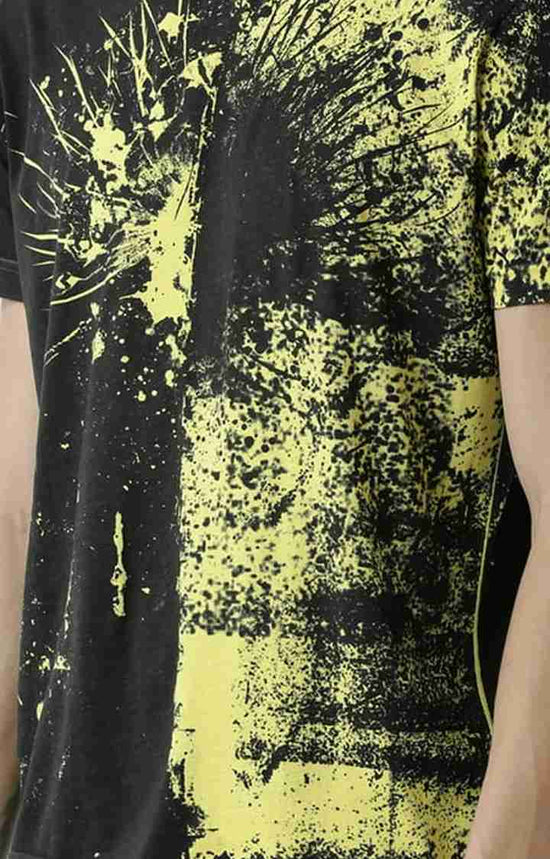 Huetrap Yellow Mens Short Sleeve Graphic Printed Tshirt-HT17MKGRAYLW00303