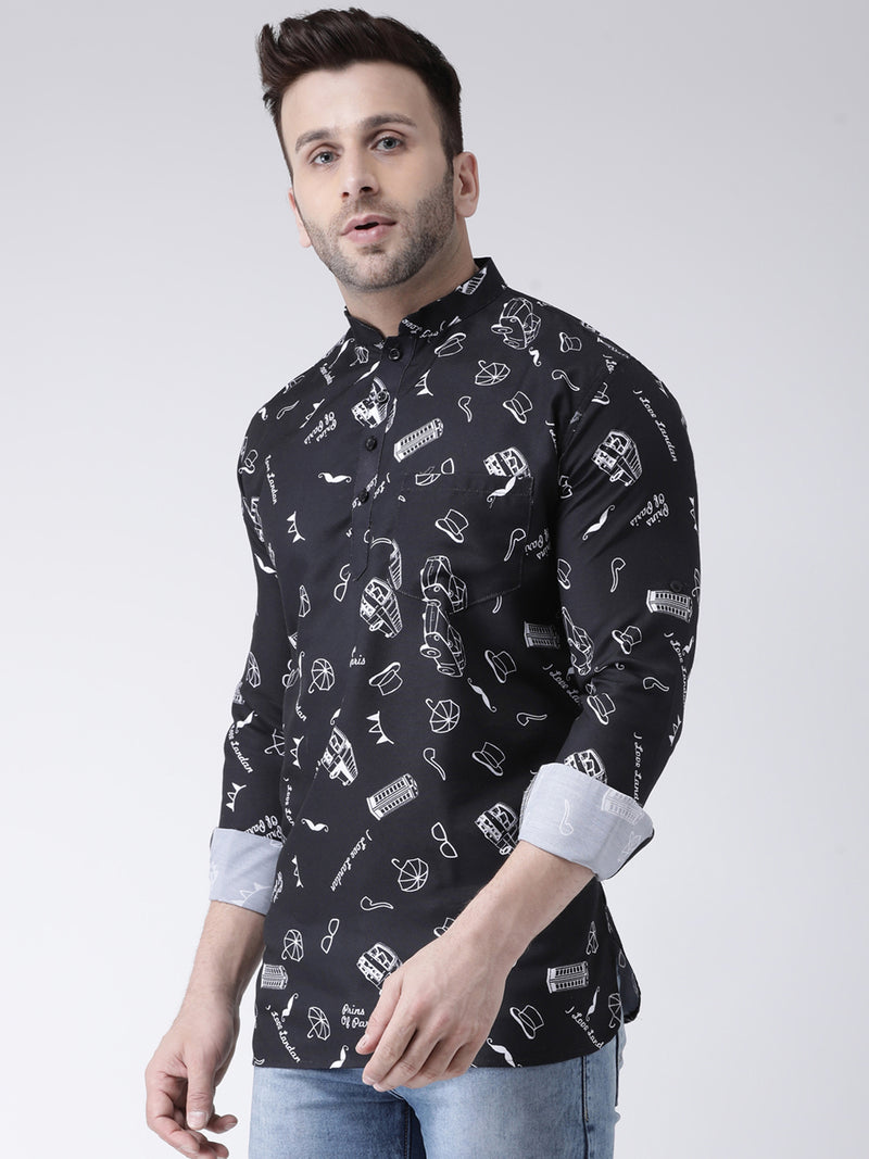 Hangup Men Slim Printed Men's Indian Wear-K6ShortKurta