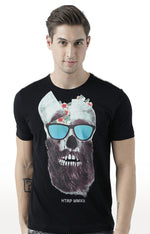 Huetrap Black Mens Short Sleeve Graphic Printed Tshirt-HT17MKGRABLK00693