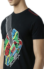 Huetrap Black Mens Short Sleeve Graphic Printed Tshirt-HT12MKGRABLK00028