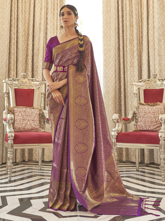 Saree Mall Women's  Blend Purple Woven Design Handloom Saree With Blouse Piece-KABHA204002