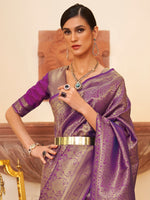 Saree Mall Women's  Blend Purple Woven Design Designer Saree With Blouse Piece-KABHA204003B