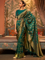 Saree Mall Women's  Blend Teal Green Woven Design Designer Saree With Blouse Piece-KAFILA249002