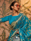 Saree Mall Women's  Blend Blue Woven Design Designer Saree With Blouse Piece-KAFILA249004