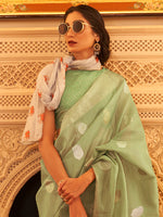 Saree Mall Women's  Blend Light Green Woven Design Designer Saree With Blouse Piece-KAHIRA218002