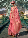 Saree Mall Women's  Blend Pink Woven Design Designer Saree With Blouse Piece-KAKUNA351002