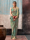 Saree Mall Women's  Blend Sea Green Woven Design Designer Saree With Blouse Piece-KALA14005