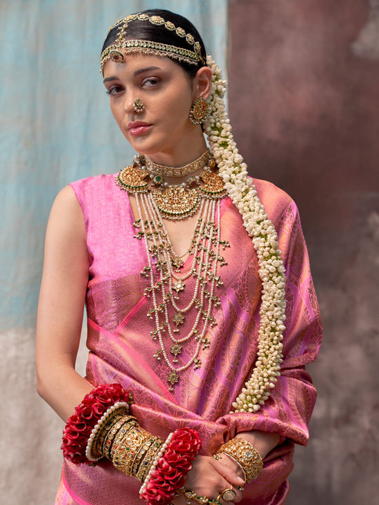 Saree Mall Women's  Blend Pink Woven Design Designer Saree With Blouse Piece-KALA14006