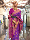 Saree Mall Women's  Blend Purple Woven Design Designer Saree With Blouse Piece-KALKA303005