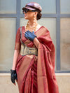 Saree Mall Women's Organza Maroon Woven Design Designer Saree With Blouse Piece-KALKI384001