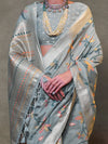 Saree Mall Women's  Blend Grey Woven Design Designer Saree With Blouse Piece-KAMDNI372005