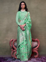 Saree Mall Women's  Blend Sea Green Woven Design Designer Saree With Blouse Piece-KAMDNI372006