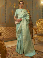 Saree Mall Women's  Blend Sea Green Woven Design Handloom Saree With Blouse Piece-KANDNA221001