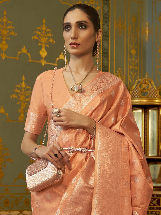 Saree Mall Women's  Blend Peach Woven Design Handloom Saree With Blouse Piece-KANDNA221004