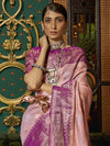 Saree Mall Women's  Blend Pink Woven Design Designer Saree With Blouse Piece-KANISKA289006