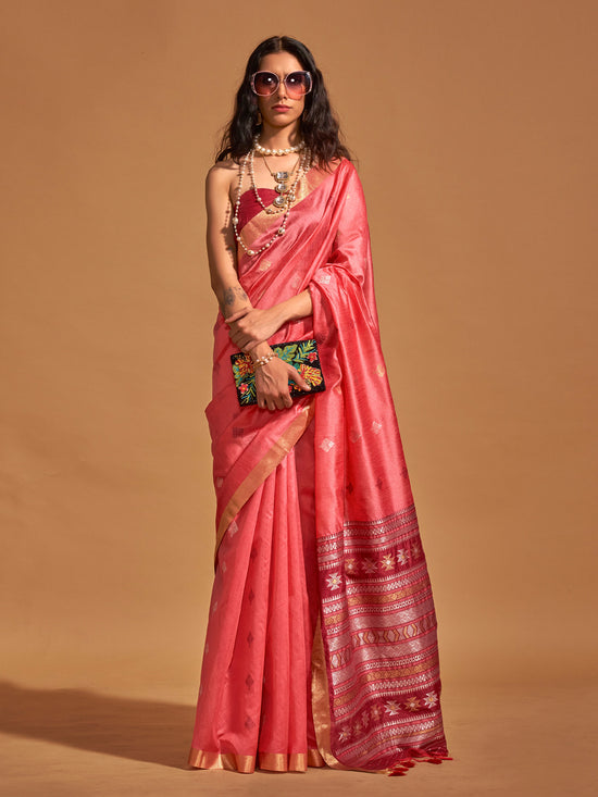 Saree Mall Women's  Blend Pink Woven Design Designer Saree With Blouse Piece-KANOI362003