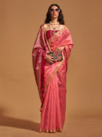 Saree Mall Women's  Blend Pink Woven Design Designer Saree With Blouse Piece-KANOI362003