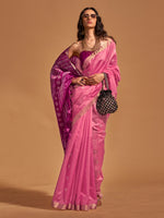 Saree Mall Women's  Blend Pink Woven Design Designer Saree With Blouse Piece-KANOI362006