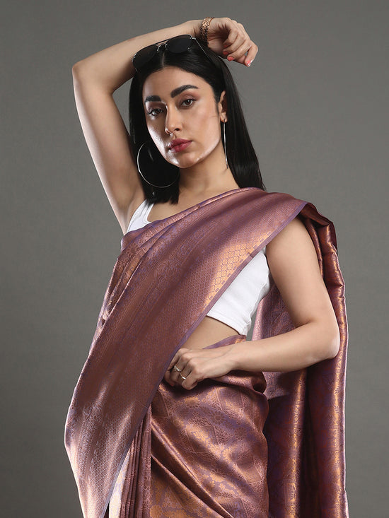 Saree Mall Women's  Blend Mauve Woven Design Handloom Saree With Blouse Piece-KANVI6004