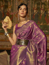 Saree Mall Women's  Blend Purple Woven Design Handloom Saree With Blouse Piece-KARNAZ256001