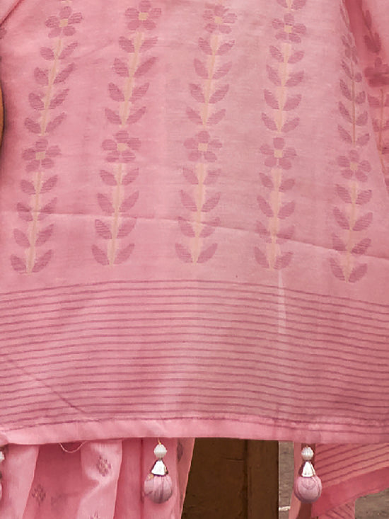 Saree Mall Women's  Blend Pink Woven Design Handloom Saree With Blouse Piece-KAROL5001