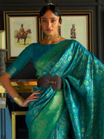 Saree Mall Women's  Blend Teal Blue Woven Design Handloom Saree With Blouse Piece-KARZO252005