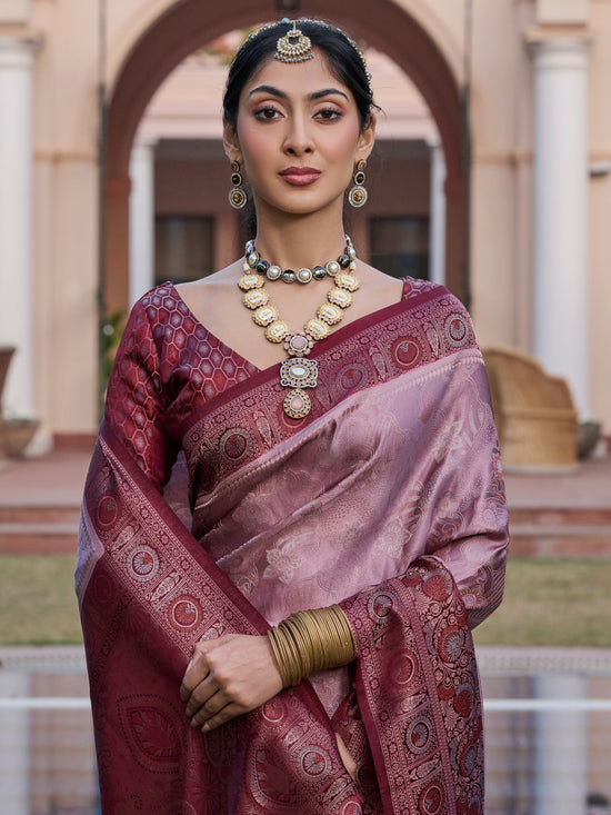 Saree Mall Women's  Blend Mauve Woven Design Designer Saree With Blouse Piece-KASHA2001