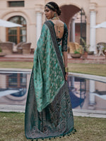 Saree Mall Women's  Blend Sea Green Woven Design Designer Saree With Blouse Piece-KASHA2003