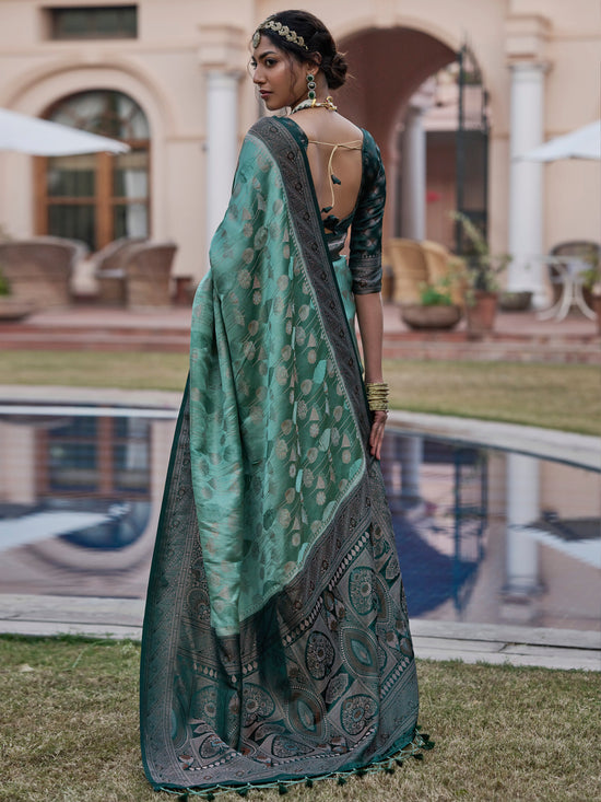 Saree Mall Women's  Blend Sea Green Woven Design Designer Saree With Blouse Piece-KASHA2003