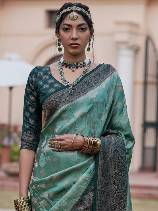 Saree Mall Women's  Blend Sea Green Woven Design Designer Saree With Blouse Piece-KASHA2003