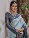 Saree Mall Women's  Blend Light Blue Woven Design Designer Saree With Blouse Piece-KASHA2004