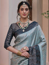 Saree Mall Women's  Blend Light Blue Woven Design Designer Saree With Blouse Piece-KASHA2004