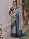 Saree Mall Women's  Blend Light Blue Woven Design Designer Saree With Blouse Piece-KASHA2004