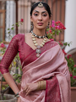 Saree Mall Women's  Blend Rose Gold Woven Design Designer Saree With Blouse Piece-KASHA2005