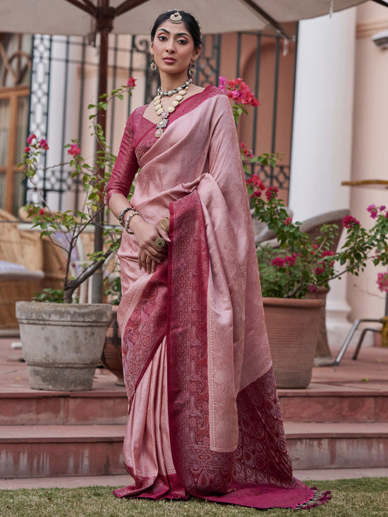 Saree Mall Women's  Blend Rose Gold Woven Design Designer Saree With Blouse Piece-KASHA2005