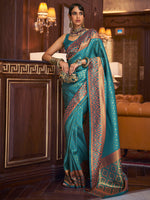 Saree Mall Women's  Blend Turquoise Woven Design Handloom Saree With Blouse Piece-KAZAH271001