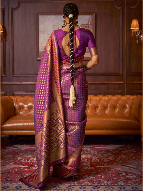 Saree Mall Women's  Blend Purple Woven Design Handloom Saree With Blouse Piece-KAZAH271005