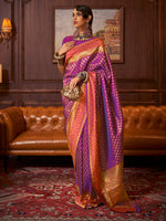 Saree Mall Women's  Blend Purple Woven Design Handloom Saree With Blouse Piece-KAZAH271005