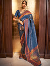 Saree Mall Women's  Blend Navy Blue Woven Design Handloom Saree With Blouse Piece-KAZAH271008