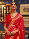 Saree Mall Women's  Blend Red Woven Design Designer Saree With Blouse Piece-KAZEL231006