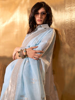 Saree Mall Women's Linen Light Blue Woven Design Designer Saree With Blouse Piece-KELLY371003